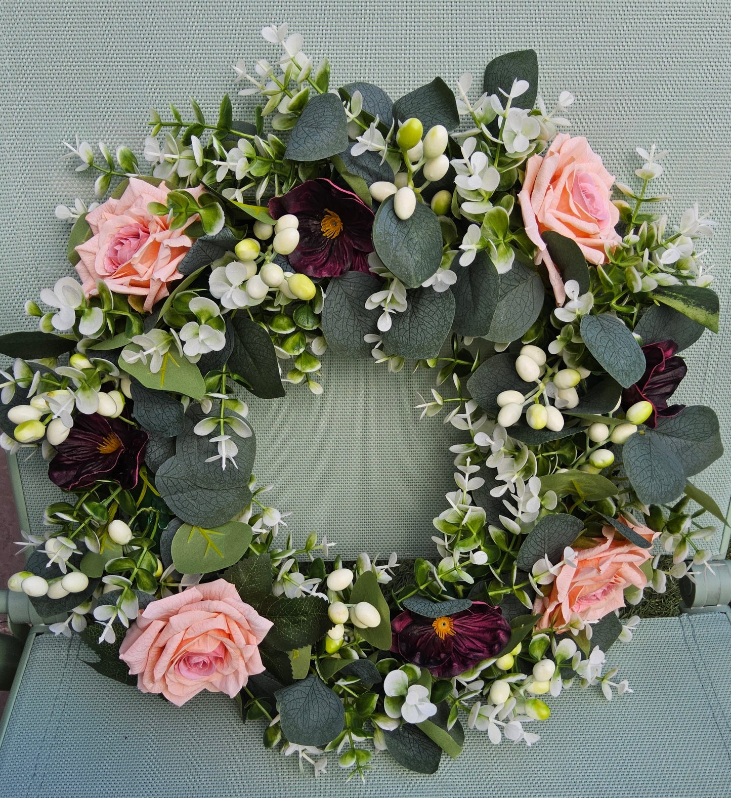 Peach and Poppies Faux Wreath
