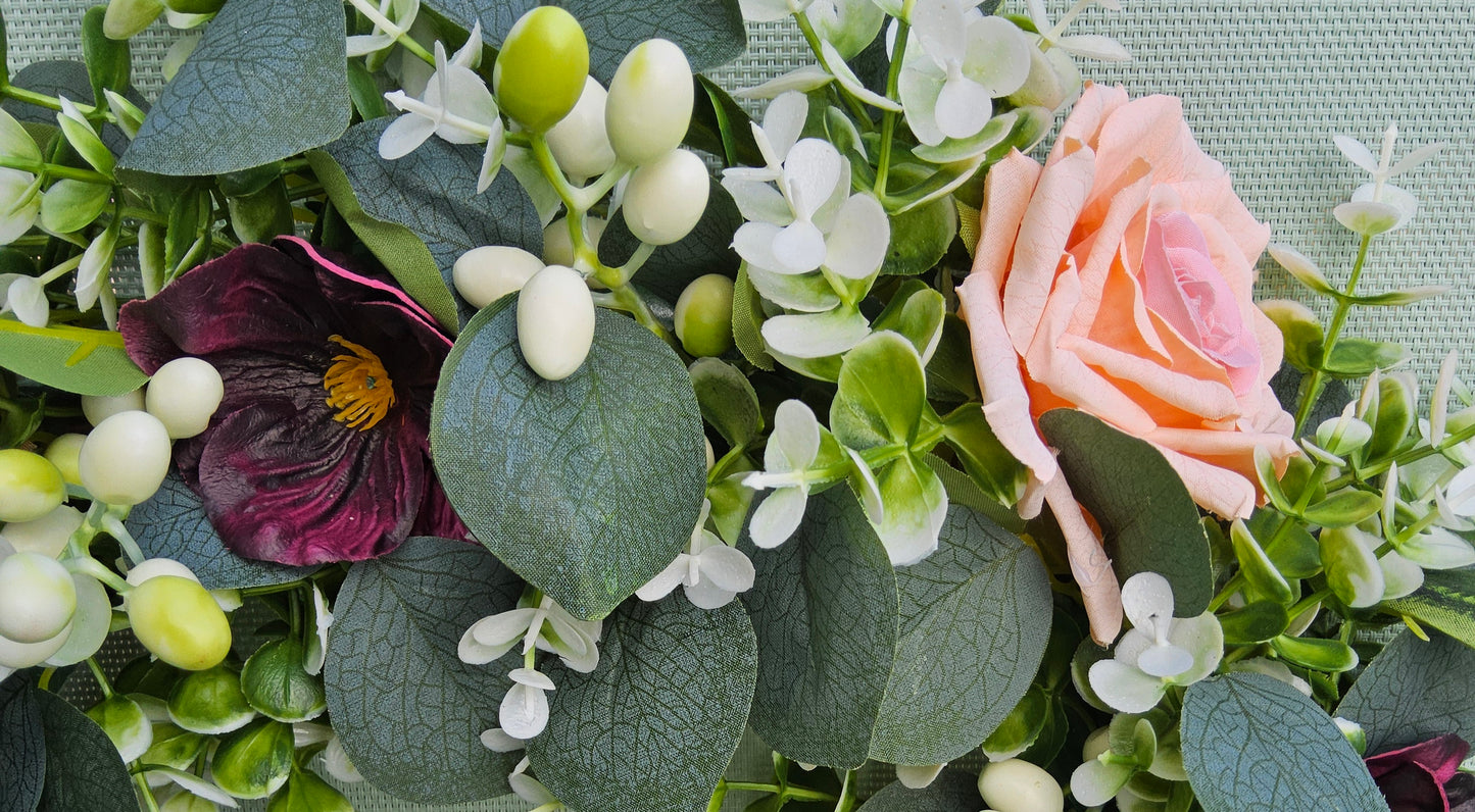 Peach and Poppies Faux Wreath