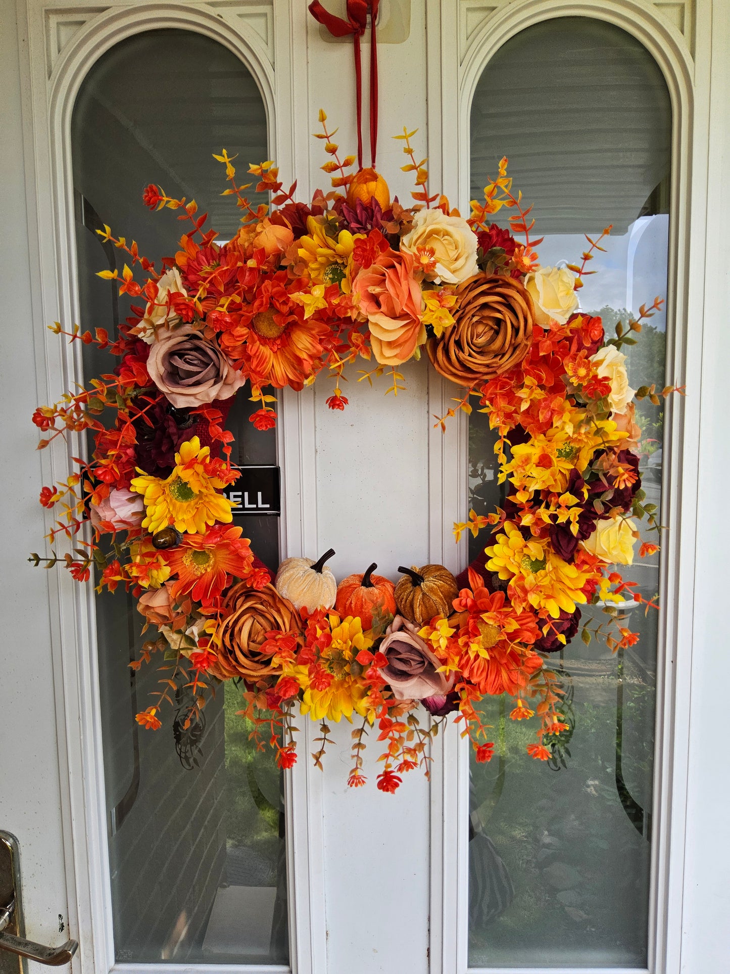 Golden Harvest Wreath. Handmade Faux Autumn Door Decor. (A3)