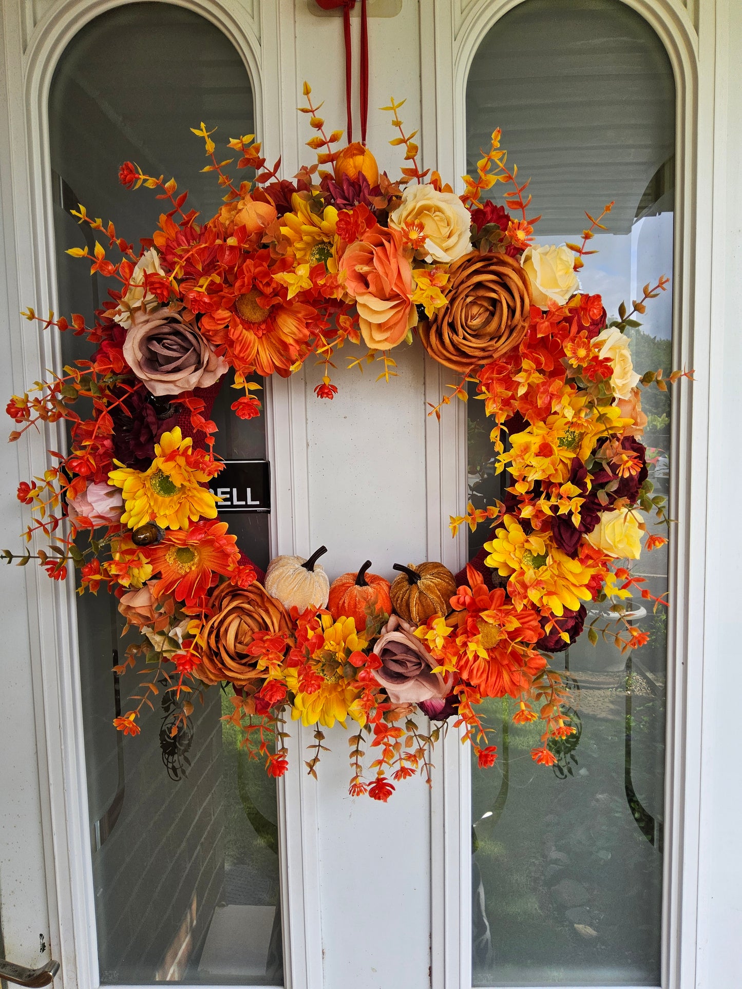 Golden Harvest Wreath. Handmade Faux Autumn Door Decor. (A3)