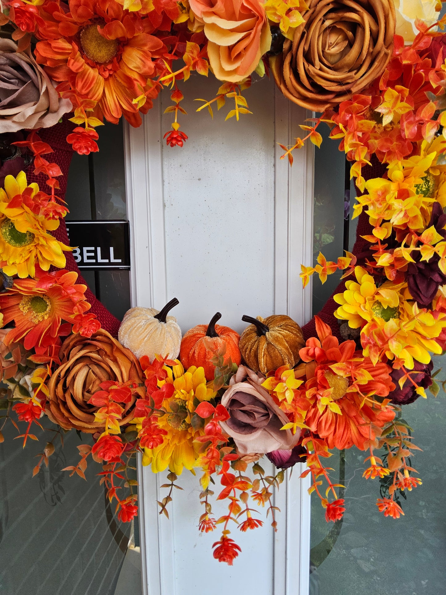 Golden Harvest Wreath. Handmade Faux Autumn Door Decor. (A3)