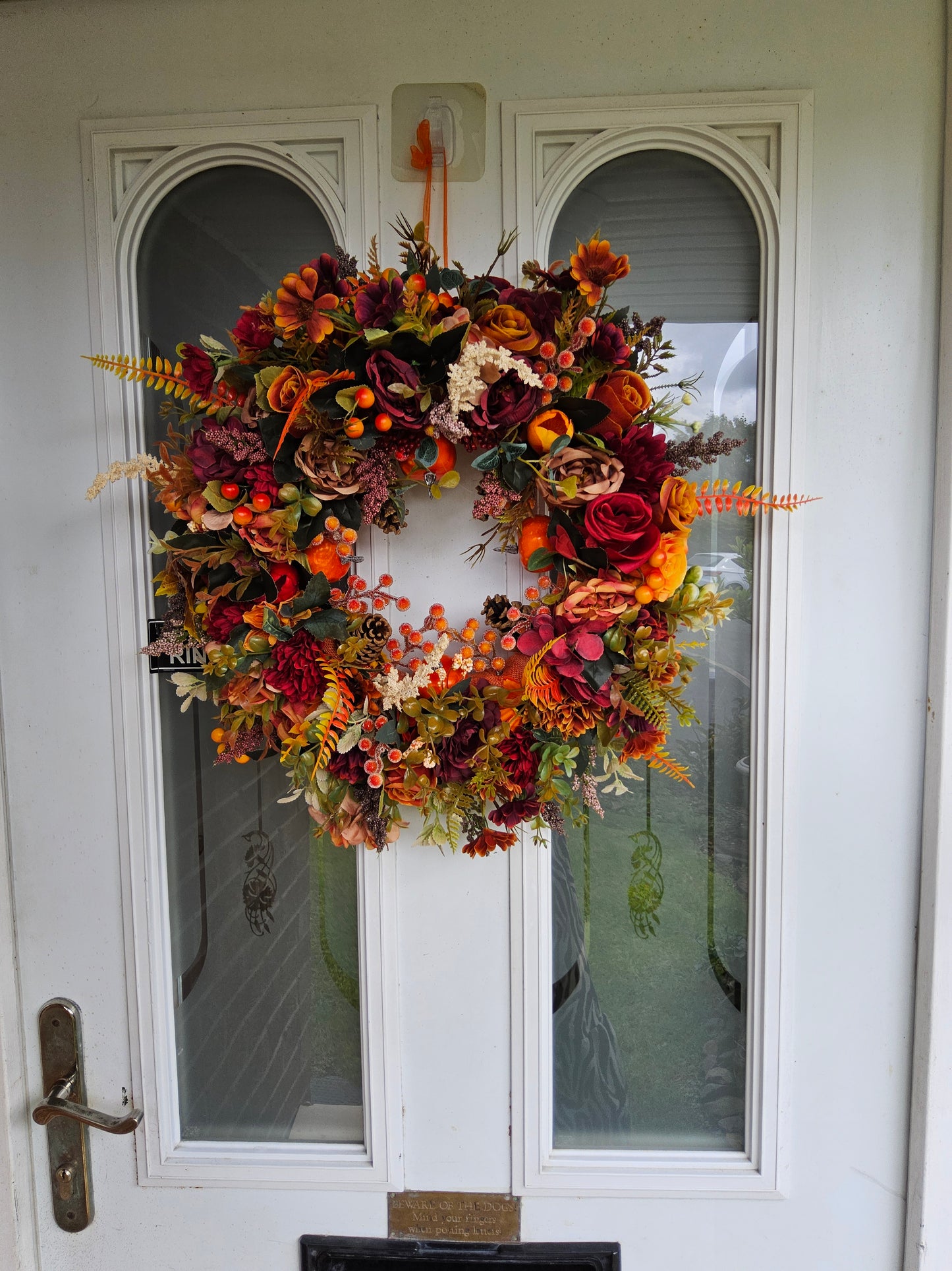Autumn Orange Berries And Pine-cones - Handmade Faux Autumn Door Decor (A8)