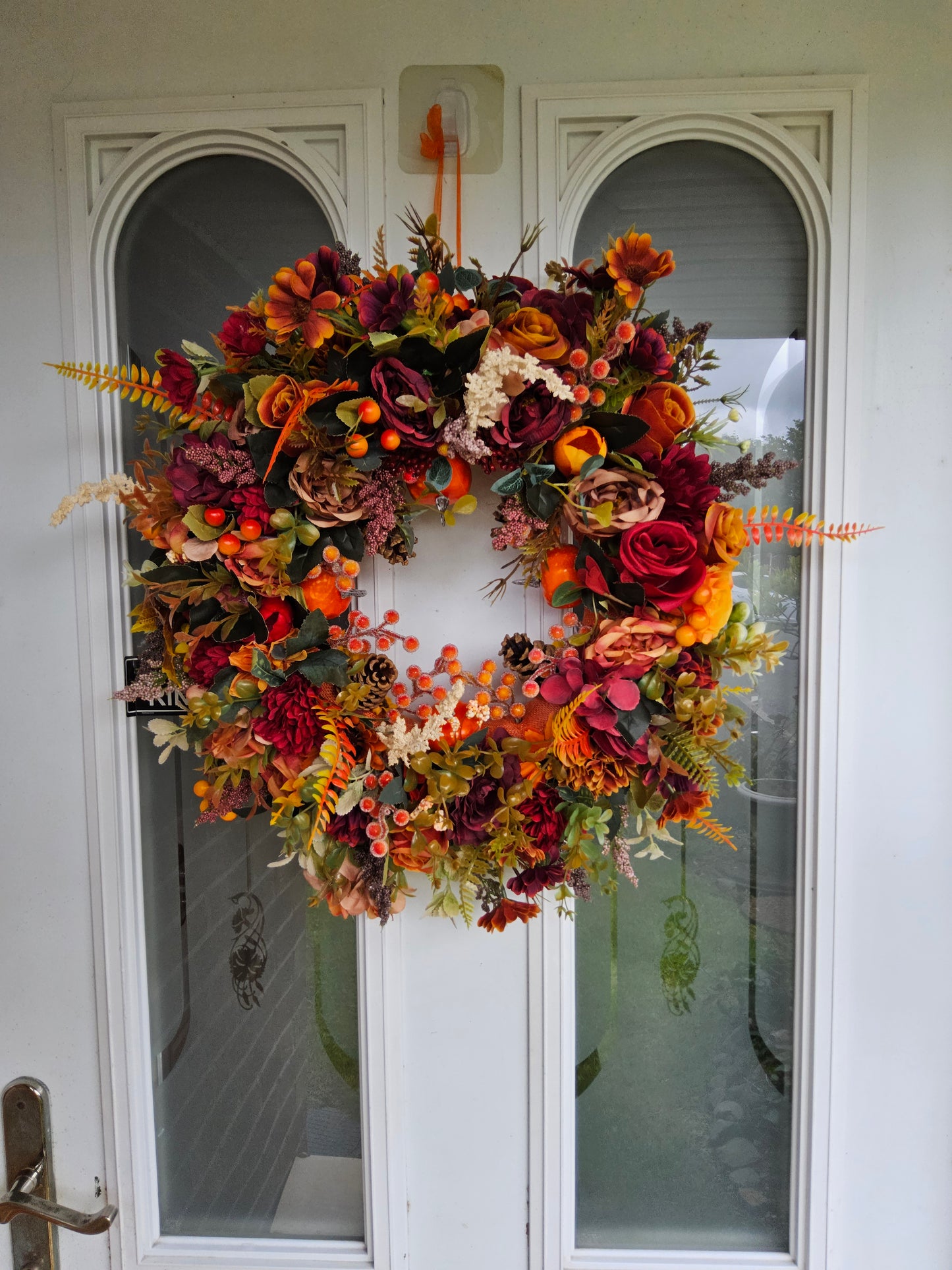 Autumn Orange Berries And Pine-cones - Handmade Faux Autumn Door Decor (A8)