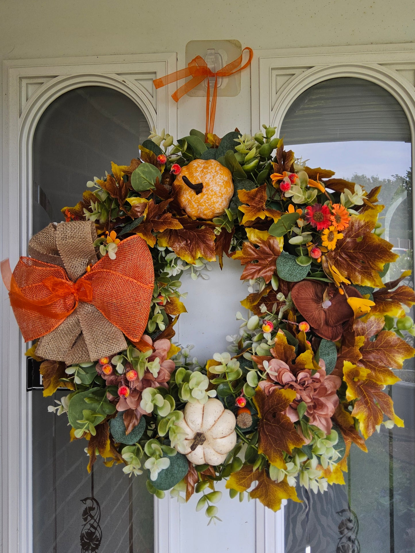 Rustic Autumn Wreath. Handmade Faux Autumn Door Decor. (A10)