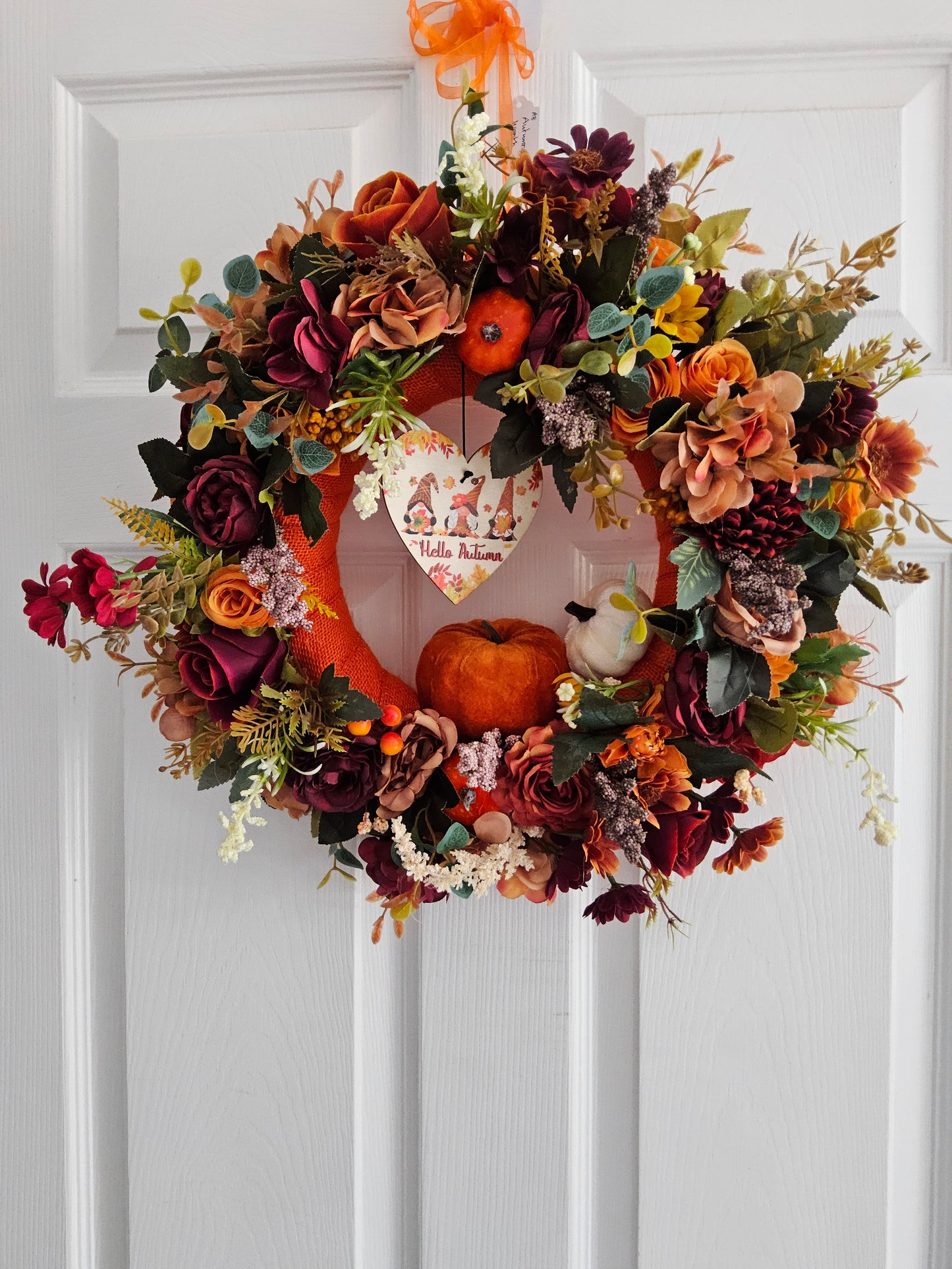 Autumns Heartfelt Welcome Wreath.  Handmade Faux Autumn Door Decor. (A7)