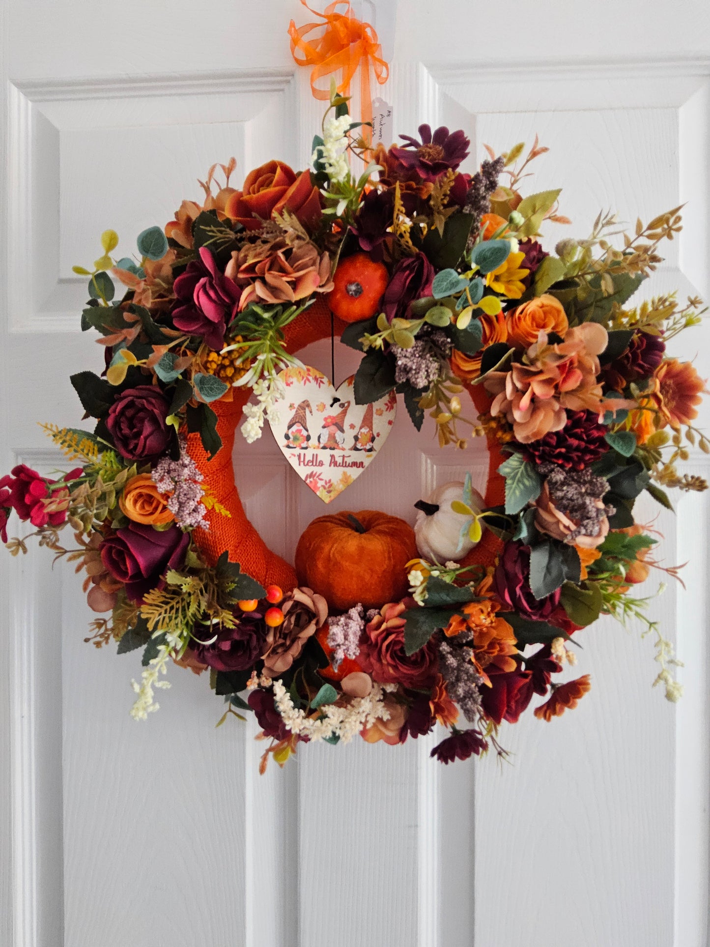 Autumns Heartfelt Welcome Wreath.  Handmade Faux Autumn Door Decor. (A7)