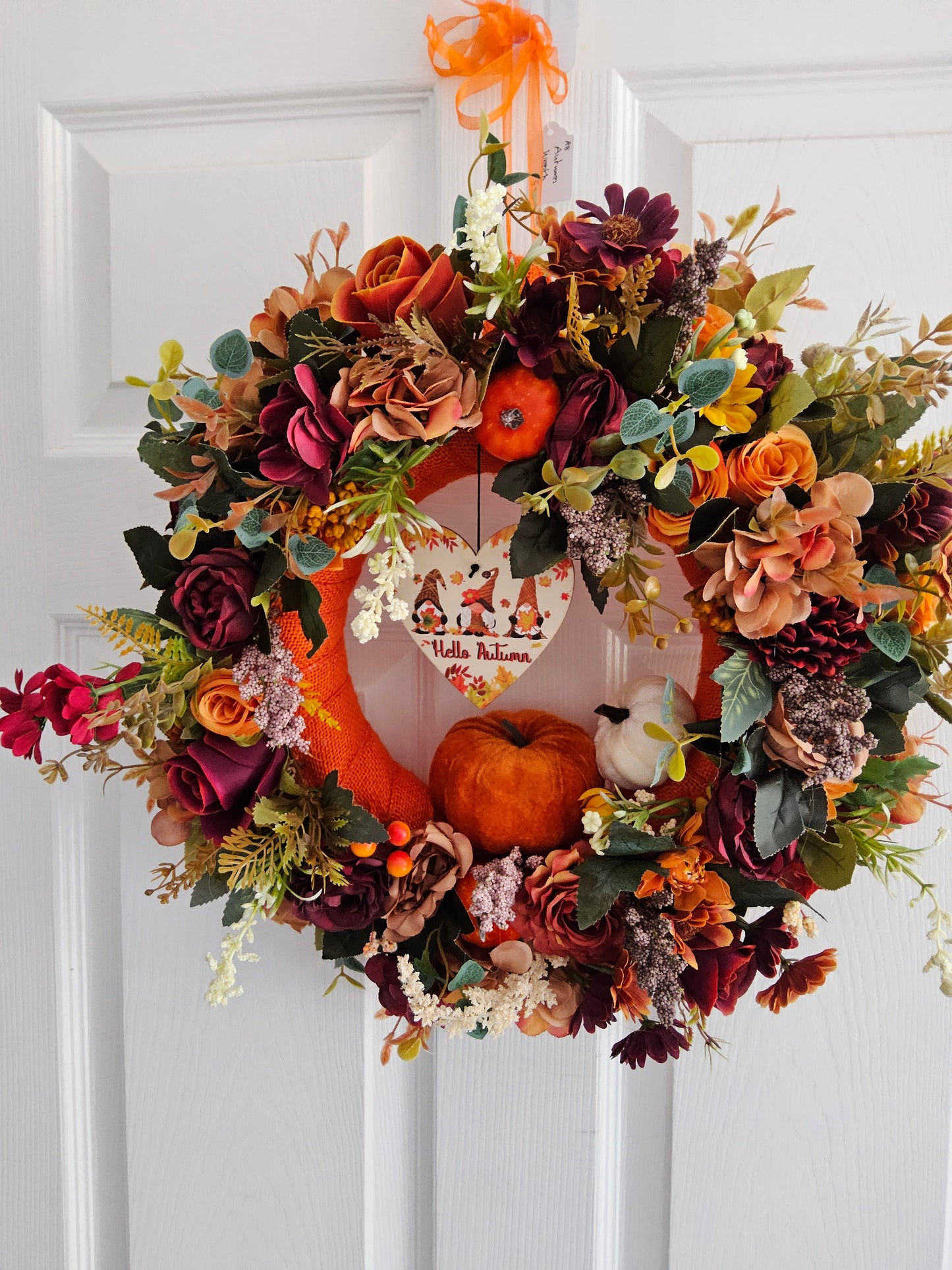 Autumns Heartfelt Welcome Wreath.  Handmade Faux Autumn Door Decor. (A7)