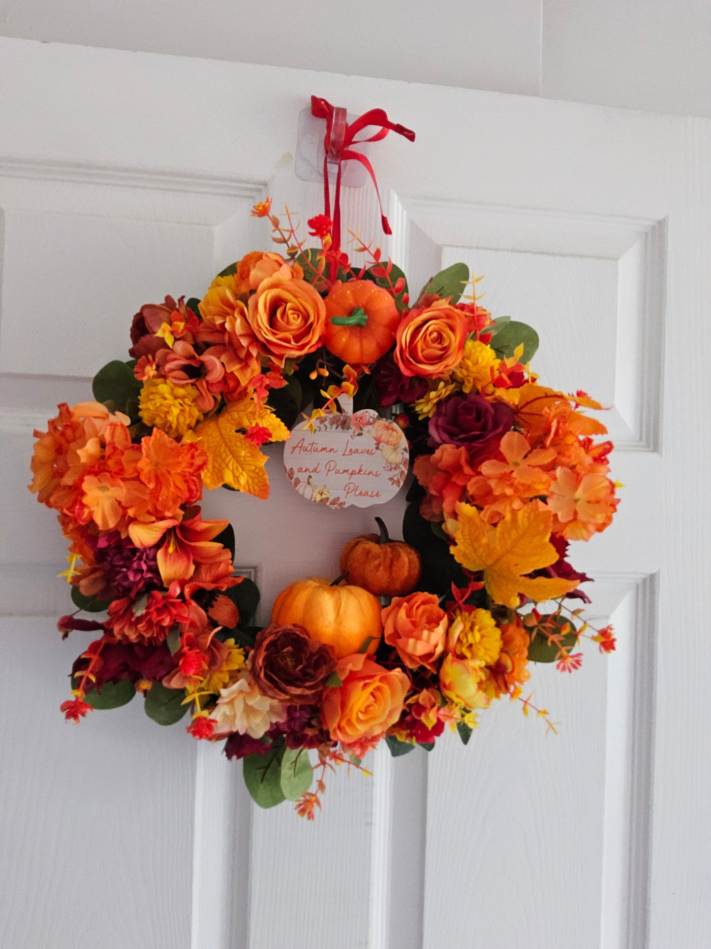 A1. Harvest Gold & Orange Wreath Handmade Faux Autumn Door Decor. (A1)