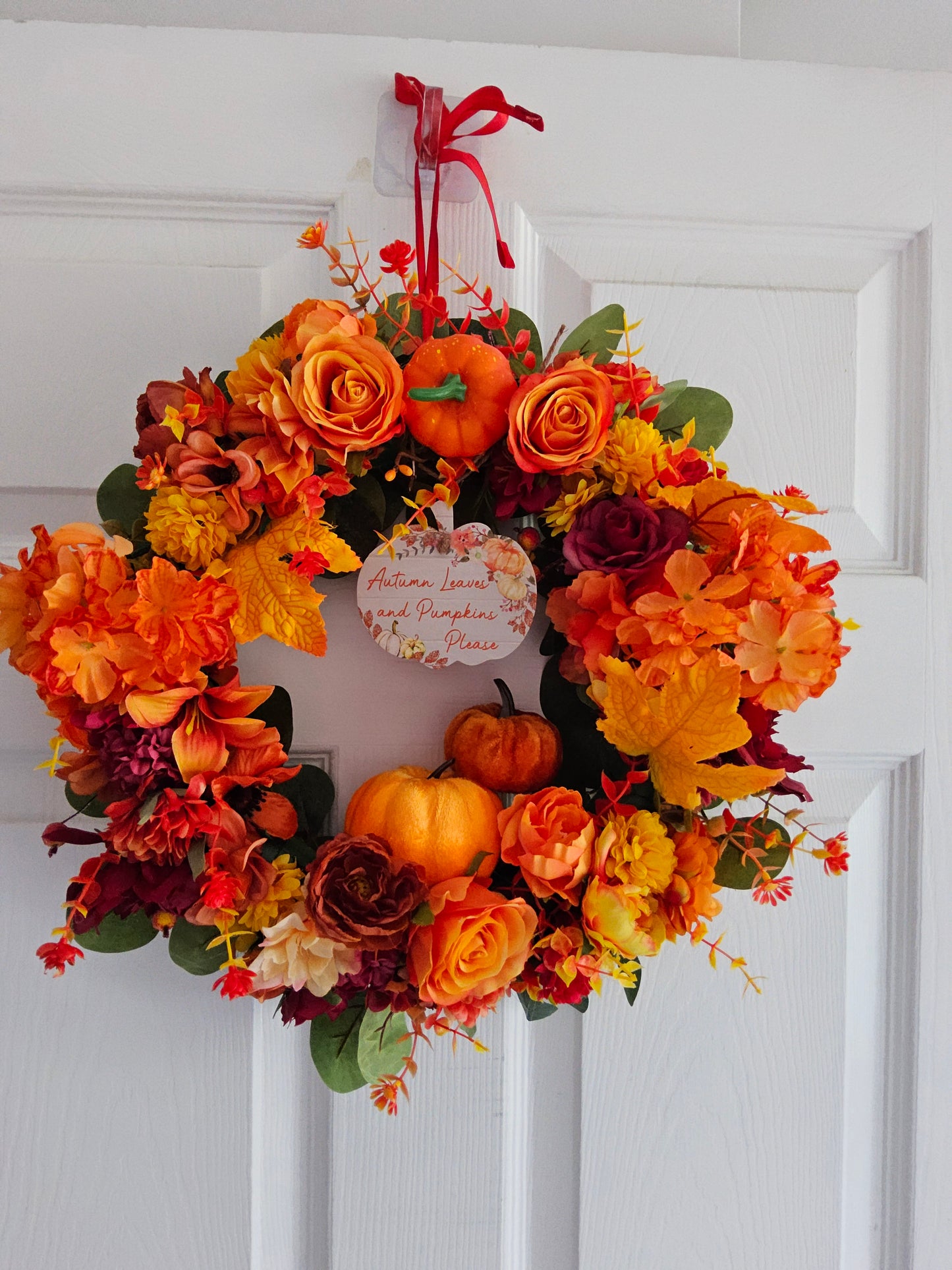 A1. Harvest Gold & Orange Wreath Handmade Faux Autumn Door Decor. (A1)