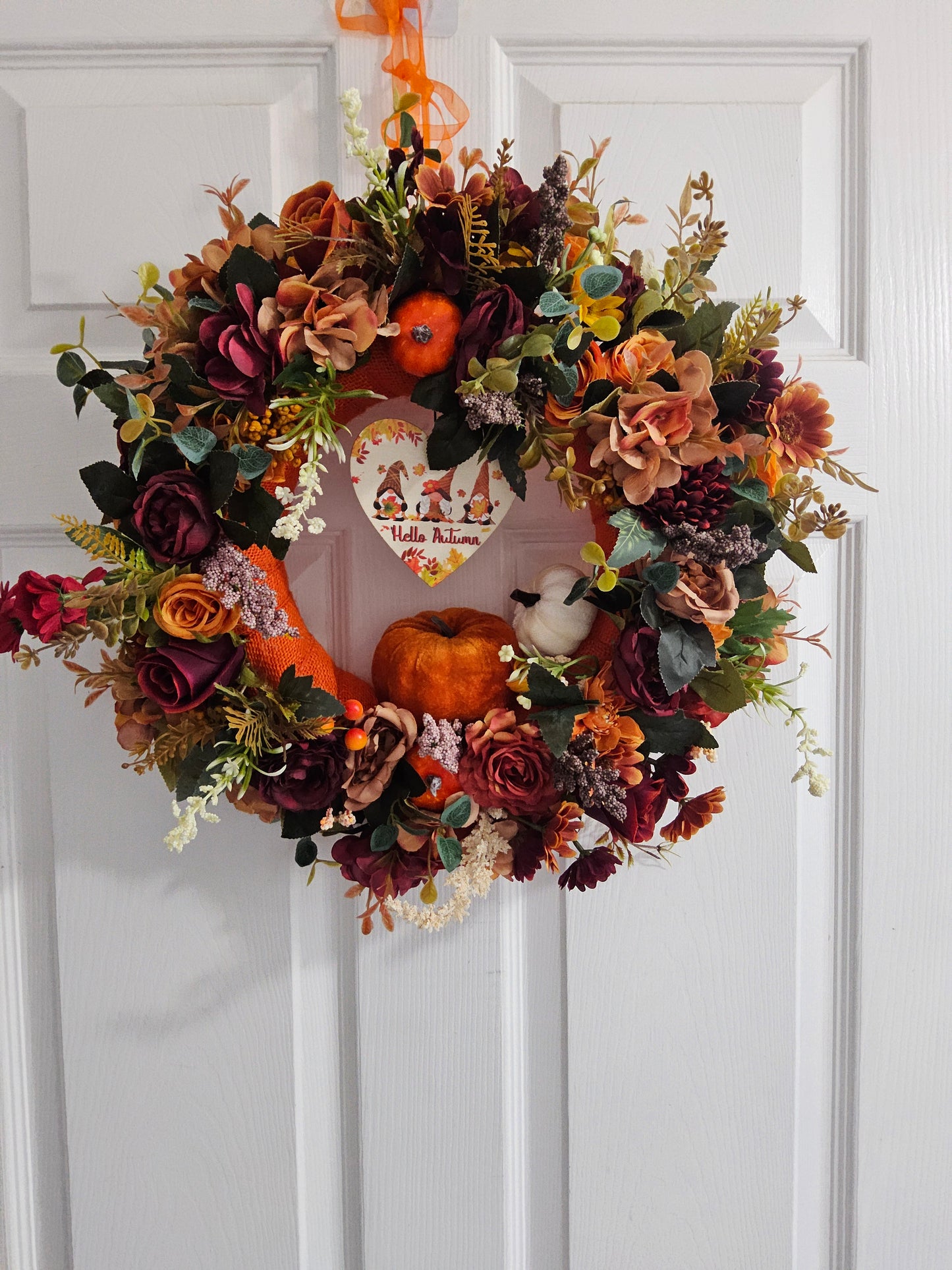 Autumns Heartfelt Welcome Wreath.  Handmade Faux Autumn Door Decor. (A7)
