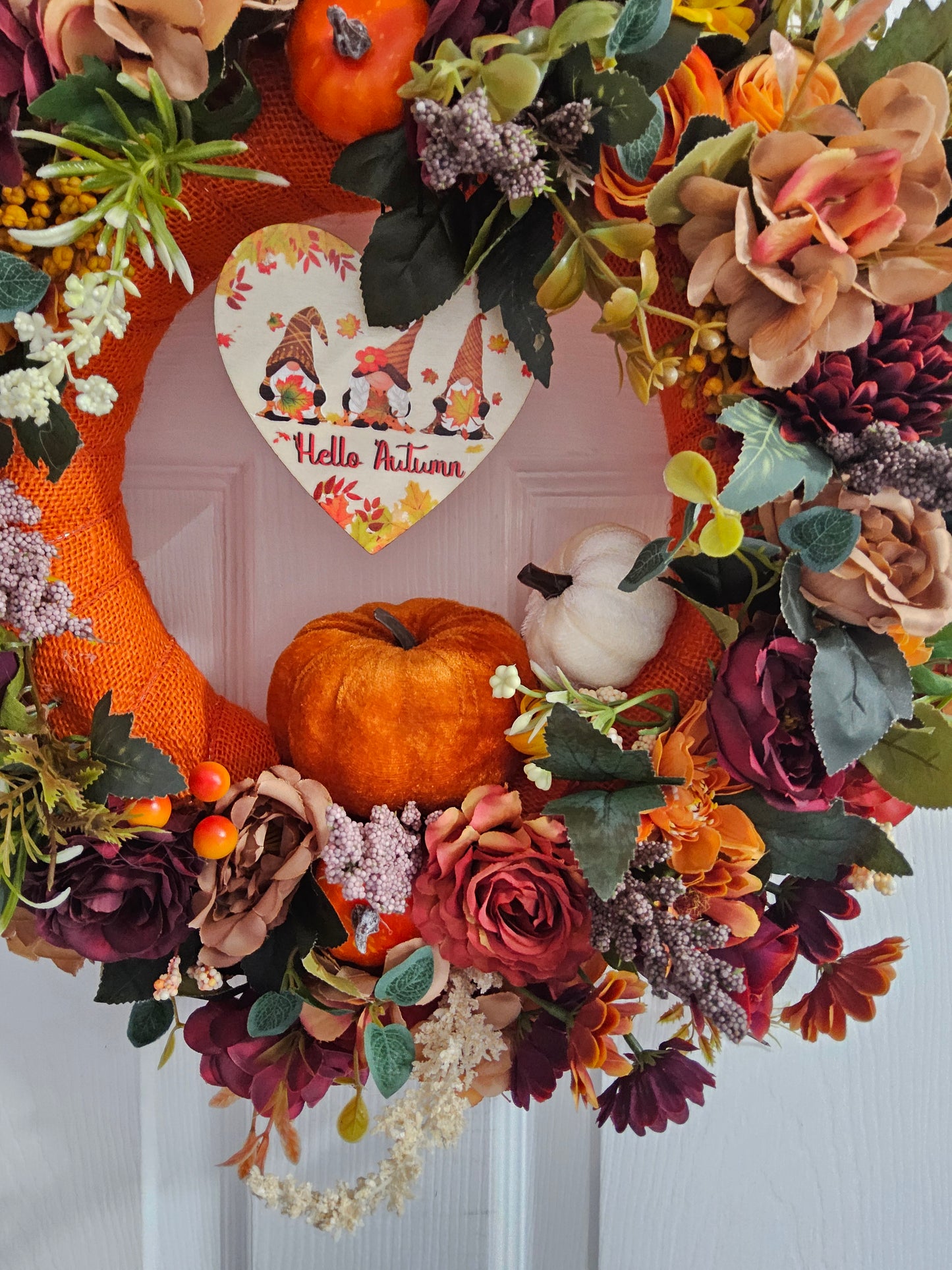 Autumns Heartfelt Welcome Wreath.  Handmade Faux Autumn Door Decor. (A7)