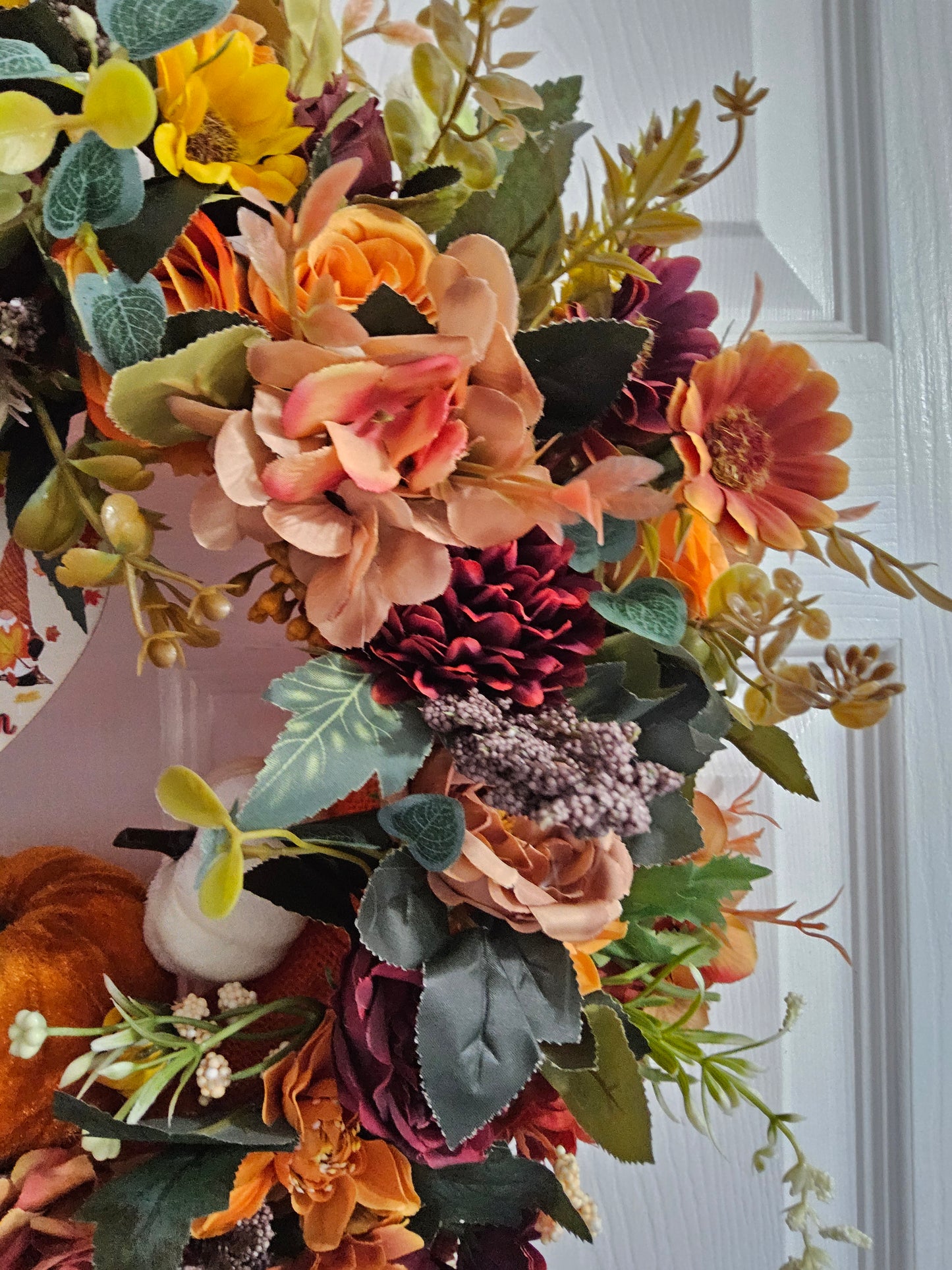 Autumns Heartfelt Welcome Wreath.  Handmade Faux Autumn Door Decor. (A7)