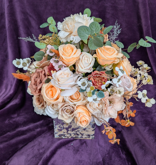 Faux Peaches, Coffee & Cream Floral Arrangement