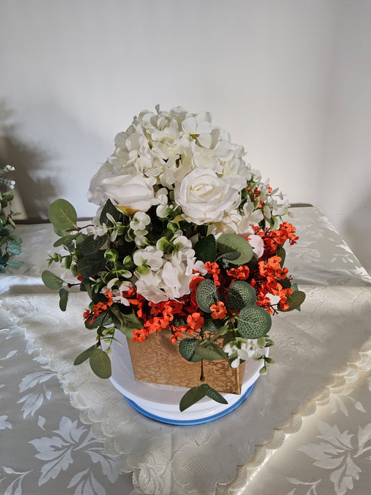 Pure Harmony: A Faux Rose and Hydrangea Flower Arrangement