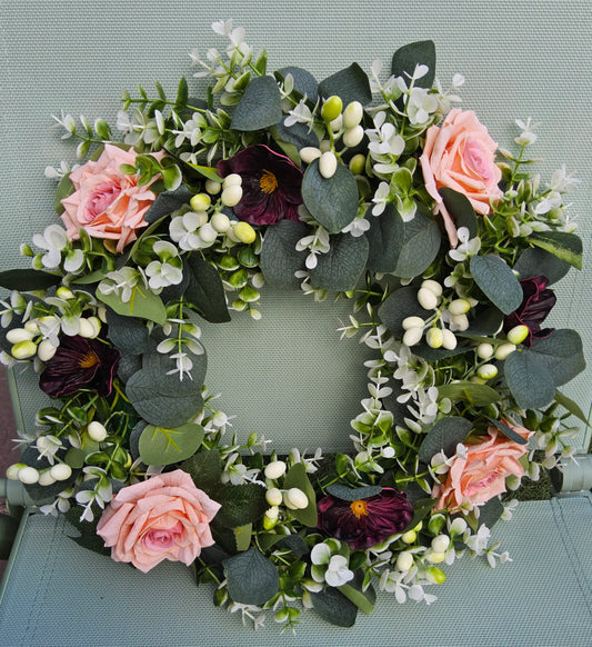Peach and Poppies Faux Wreath