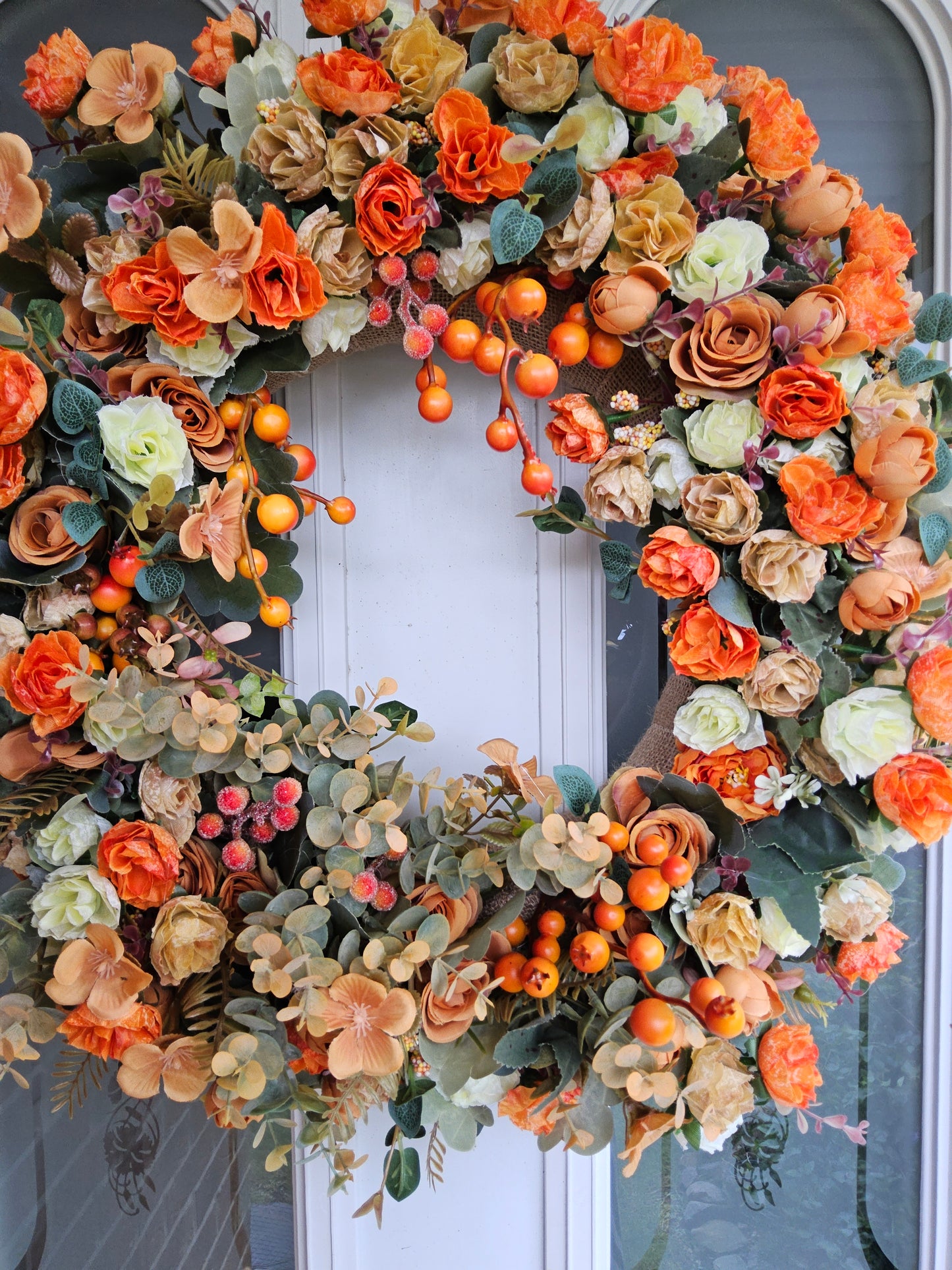 Pumpkin Orange Autumn Wreath. Handmade Faux Autumn Door Decor.   (A5)