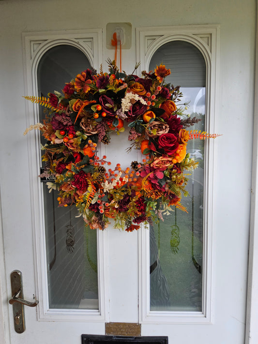 Autumn Orange Berries And Pine-cones - Handmade Faux Autumn Door Decor  (A8)