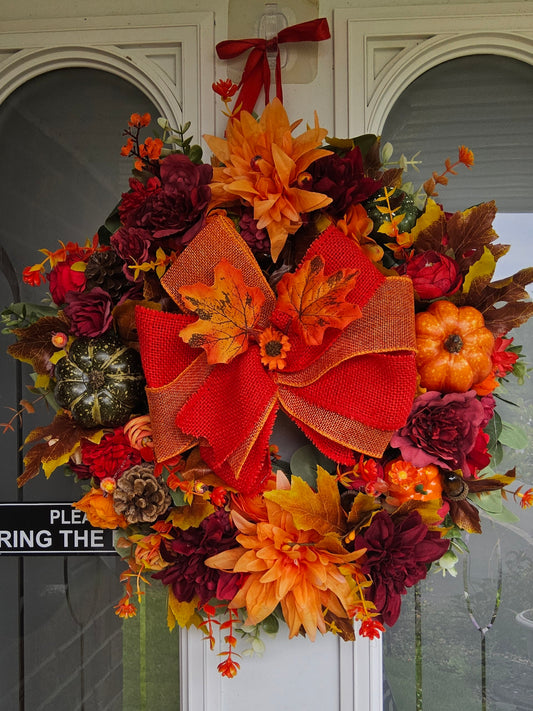 Dahlias and Pumpkins Handmade,Autumn Door Wreath (17)