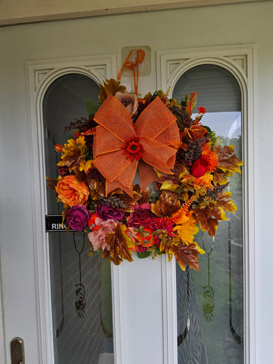 Bountiful Autumn Wreath. Handmade Faux Autumn Door Decor.    (A12)