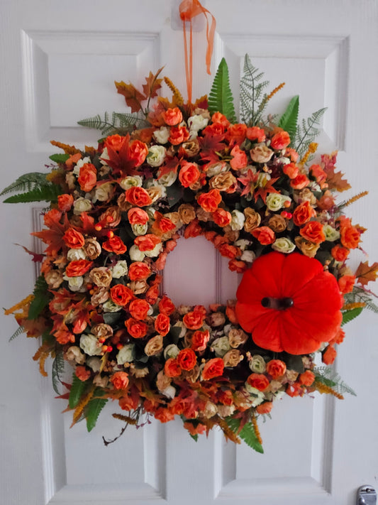 Autumn Pumpkin & floral handmade wreath.  (21)